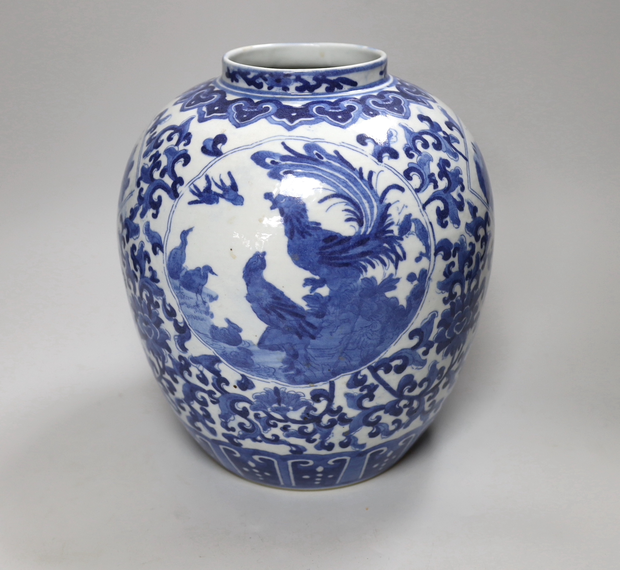 A Chinese blue and white ovoid jar, 27cm high
